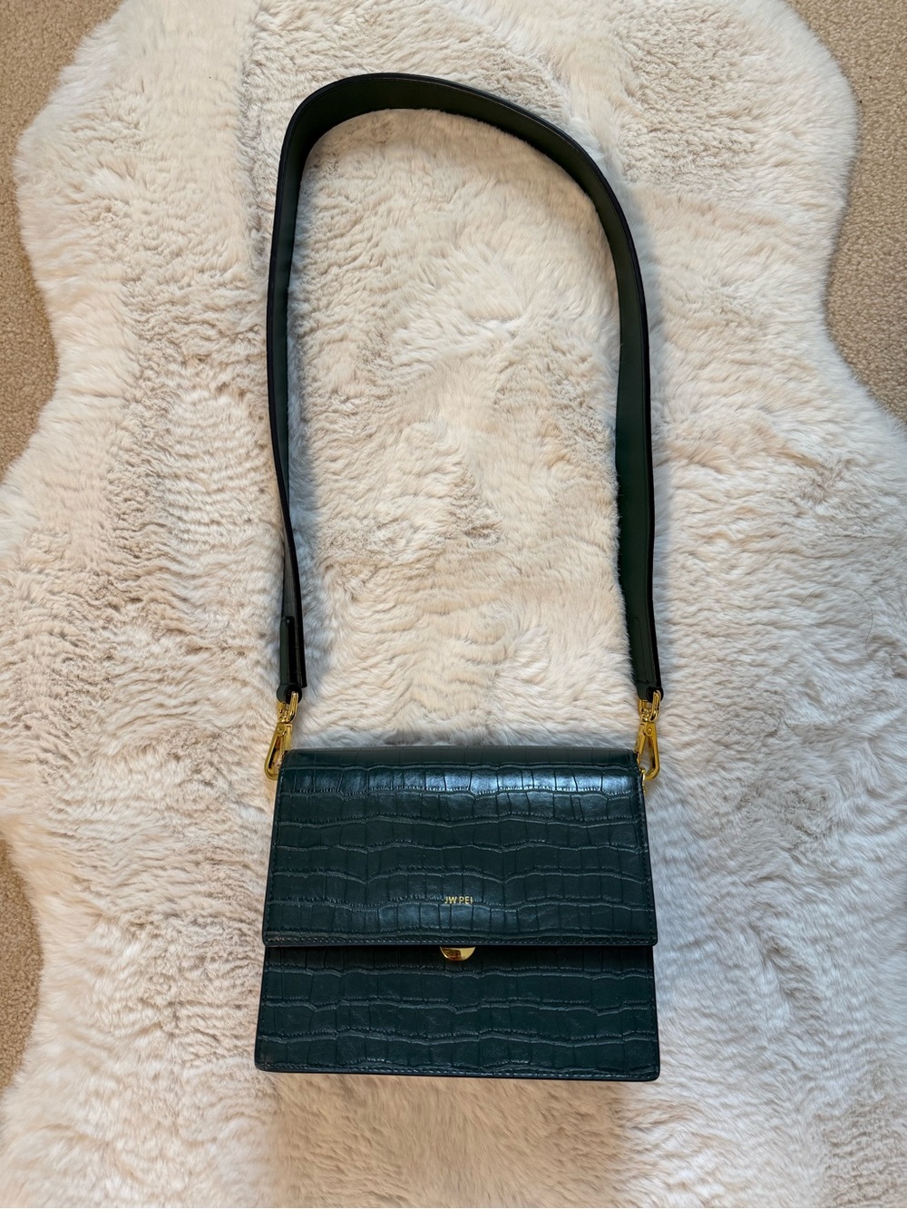 JW PEI Mini Flap Crossbody - Dark Green Croc